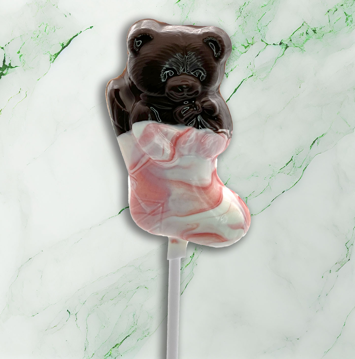 Bear xmas lollipop red marble