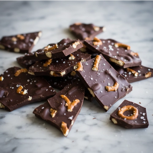 Dark Chocolate Pretzel Bark with Sea Salt